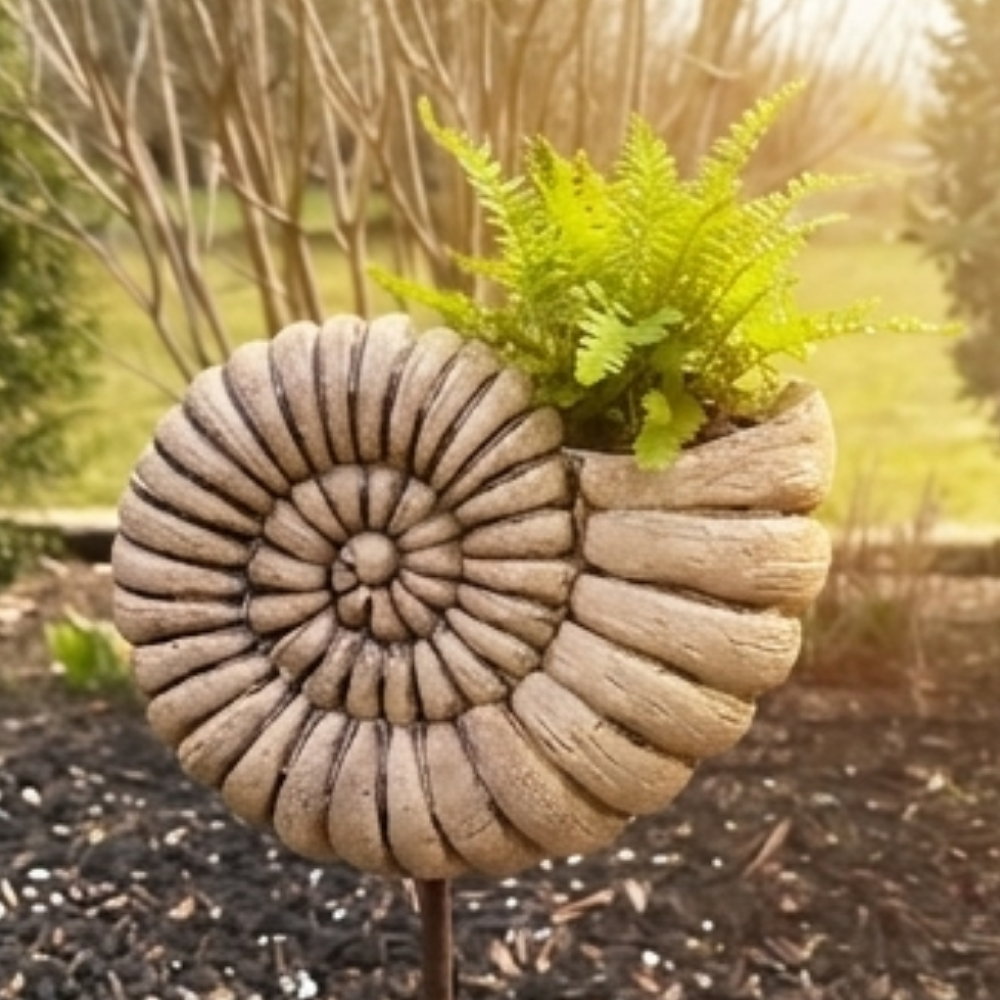 Ammonite with Plant Cutout - Ceramic