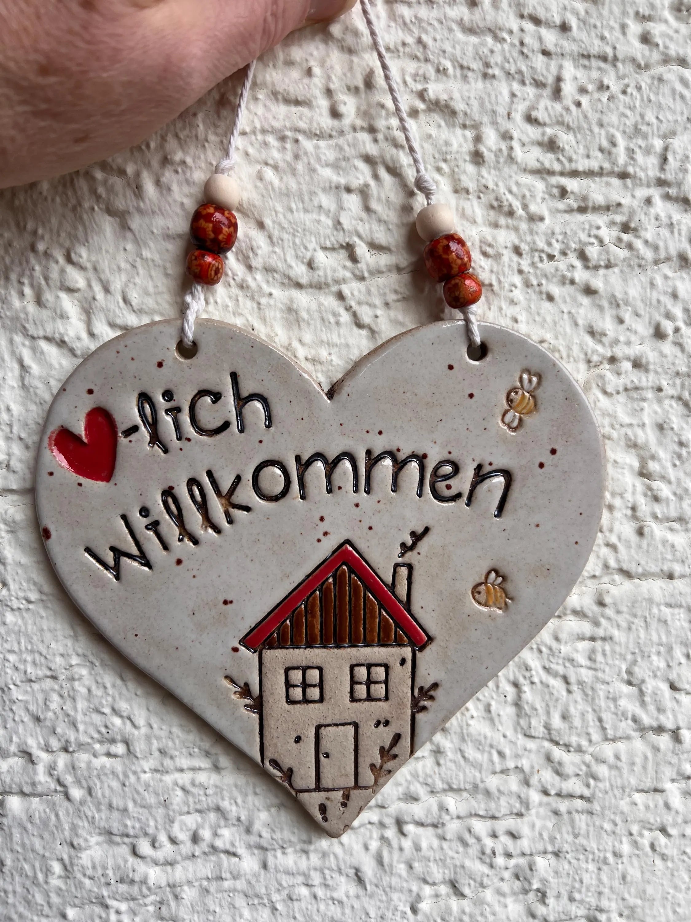 Keramikherz "Willkommens-Schild"