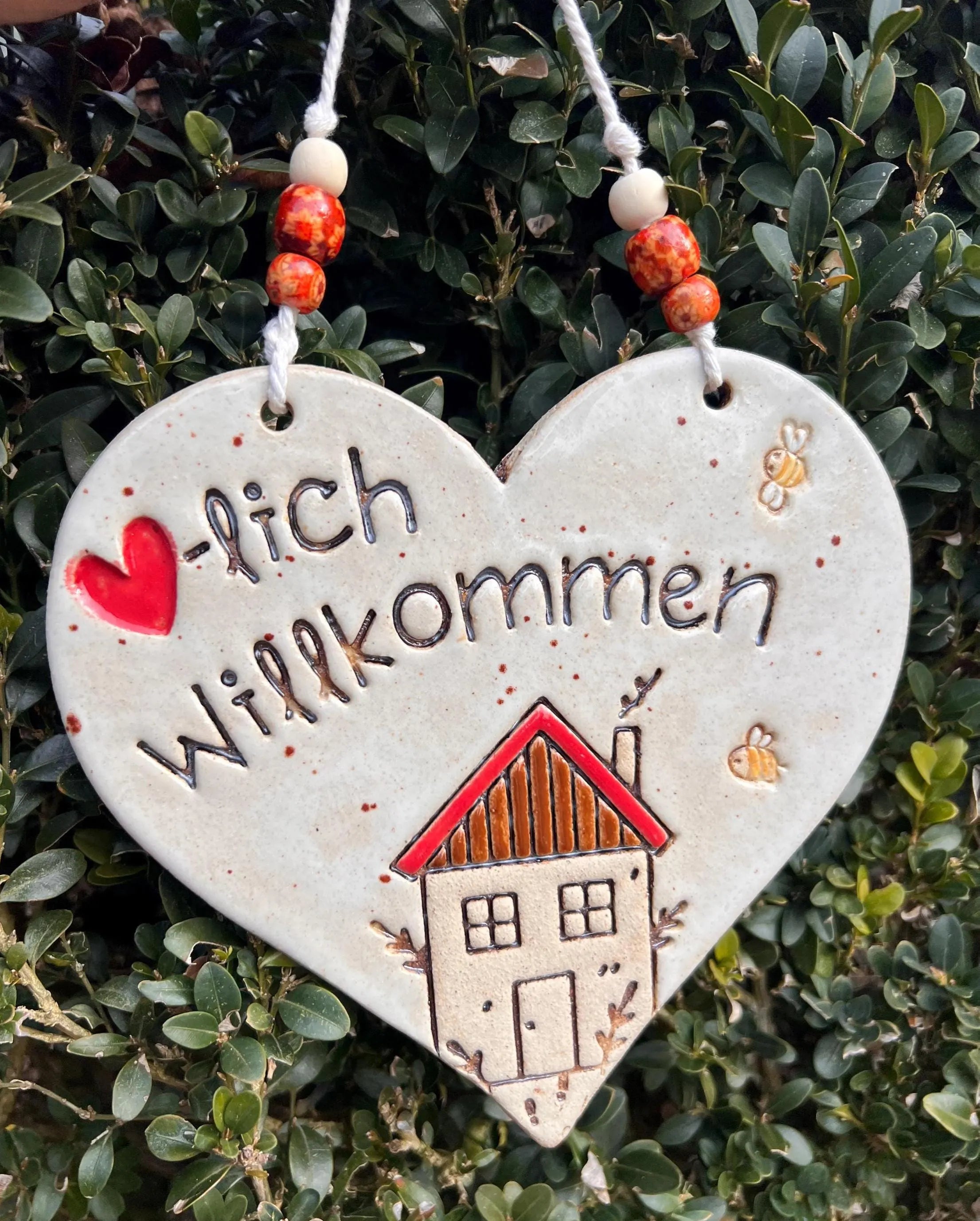 Keramikherz "Willkommens-Schild"
